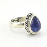 Side View Sterling Silver Tanzanite 9x12mm Tear Cabochon Ring