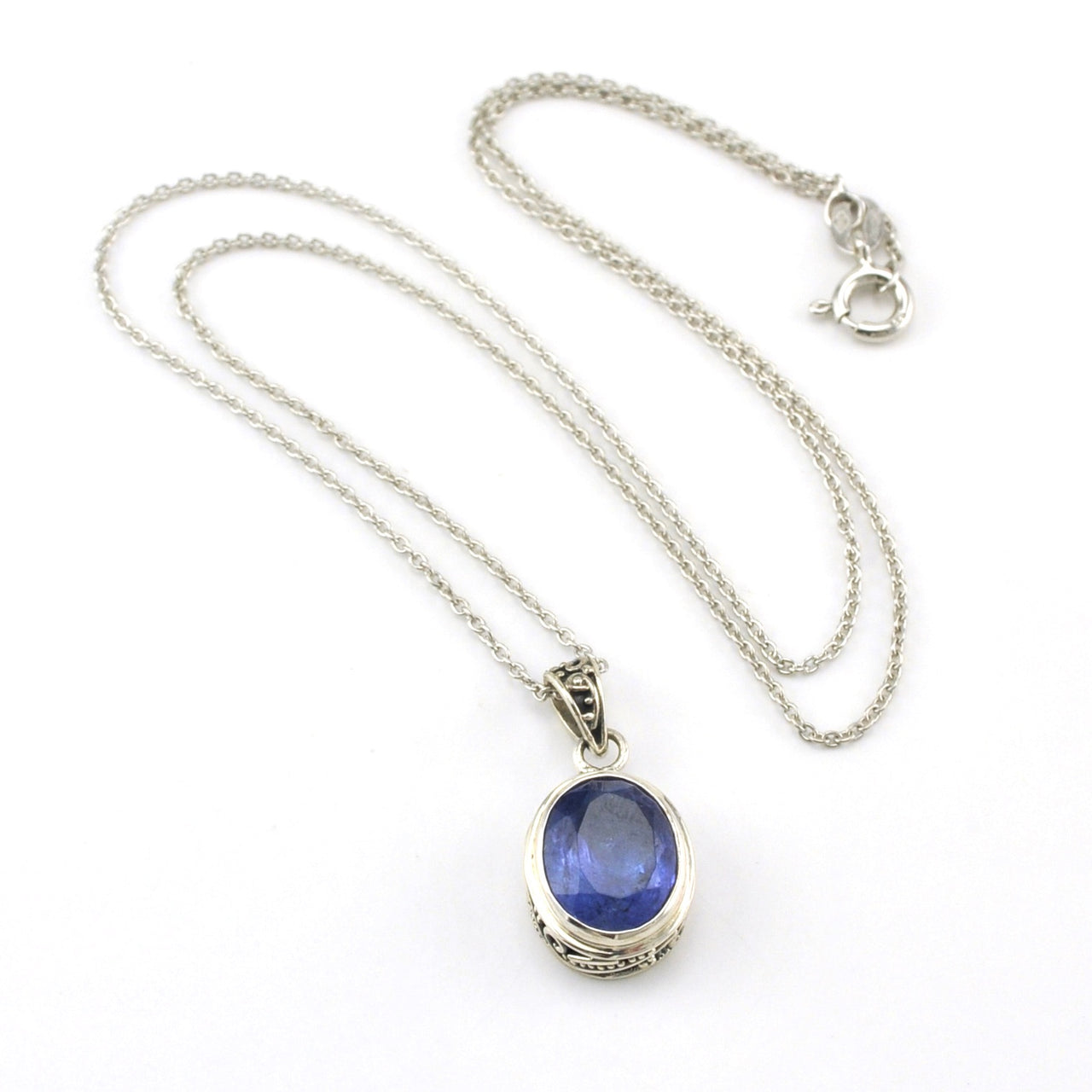 Sterling Silver Tanzanite 9x11mm Oval Bali Necklace