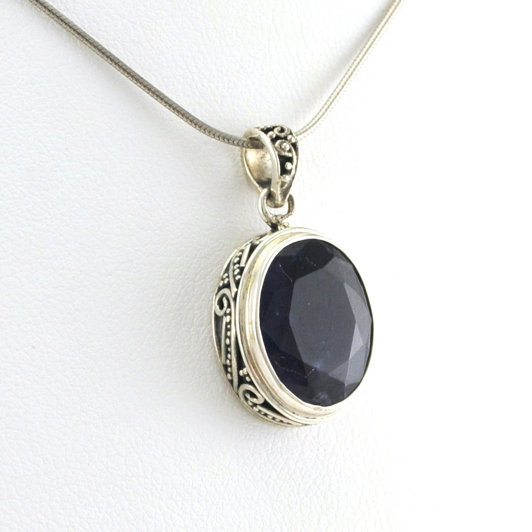 Side View Sterling Silver Iolite 11x14mm Oval Bali Pendant