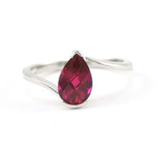 Front View Silver Created Ruby 1.5ct Tear Ring