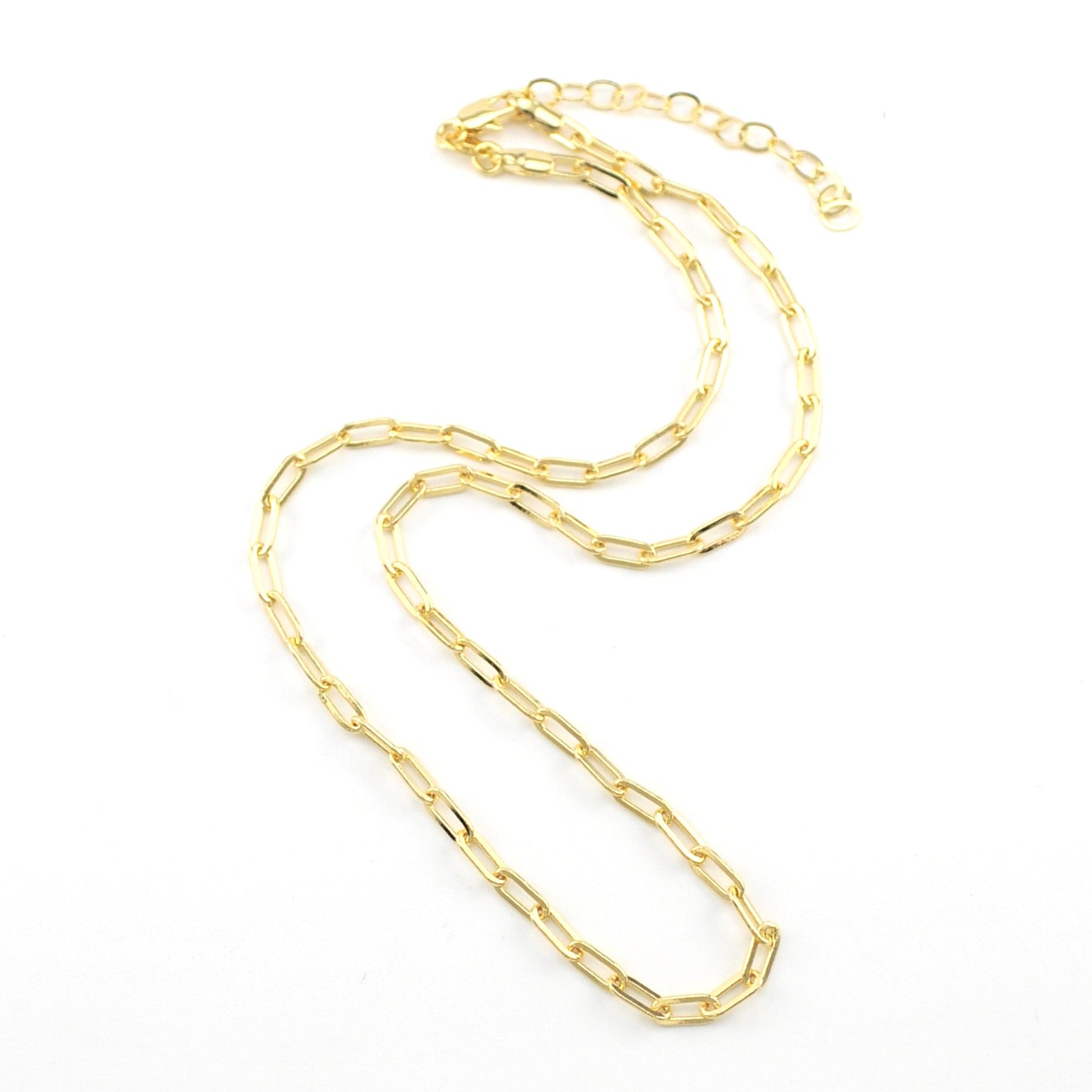 18k Gold Fill 16 Inch Short Link Paperclip Chain with Extender