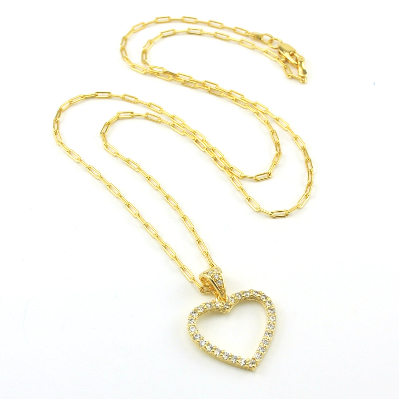 18k Gold Fill Cubic Zirconia Heart on Paperclip Necklace