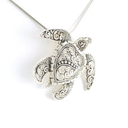 Side View Sterling Silver Sea Turtle Bali Pendant