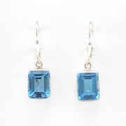 Front View Silver Blue Topaz 8x10mm Rectangle Dangle Earrings