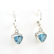 Alternate View ilver Blue Topaz 7mm Trillion Bali Dangle Earrings