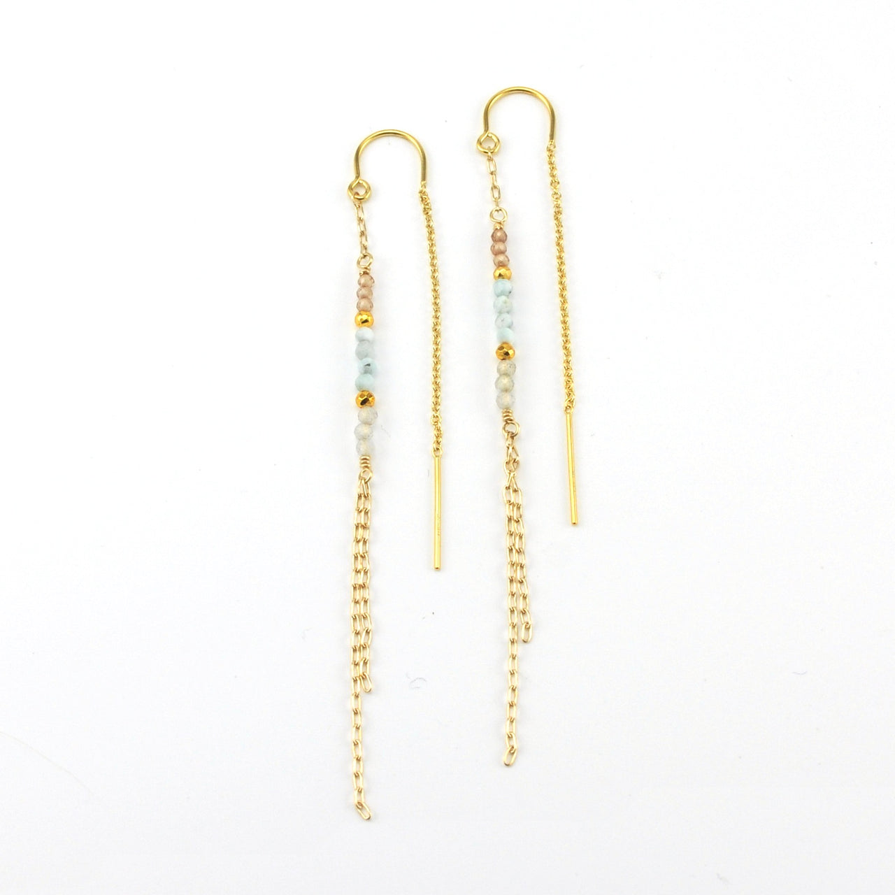14k Gold Fill Micro-faceted Larimar Zircon Labradorite Earrings