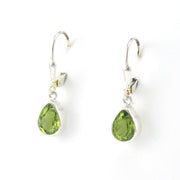 Silver Peridot 6x8mm Tear Dangle Earrings