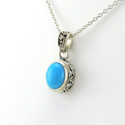 Side View Sterling Silver Arizona Turquoise 6x8mm Oval Bali Necklace