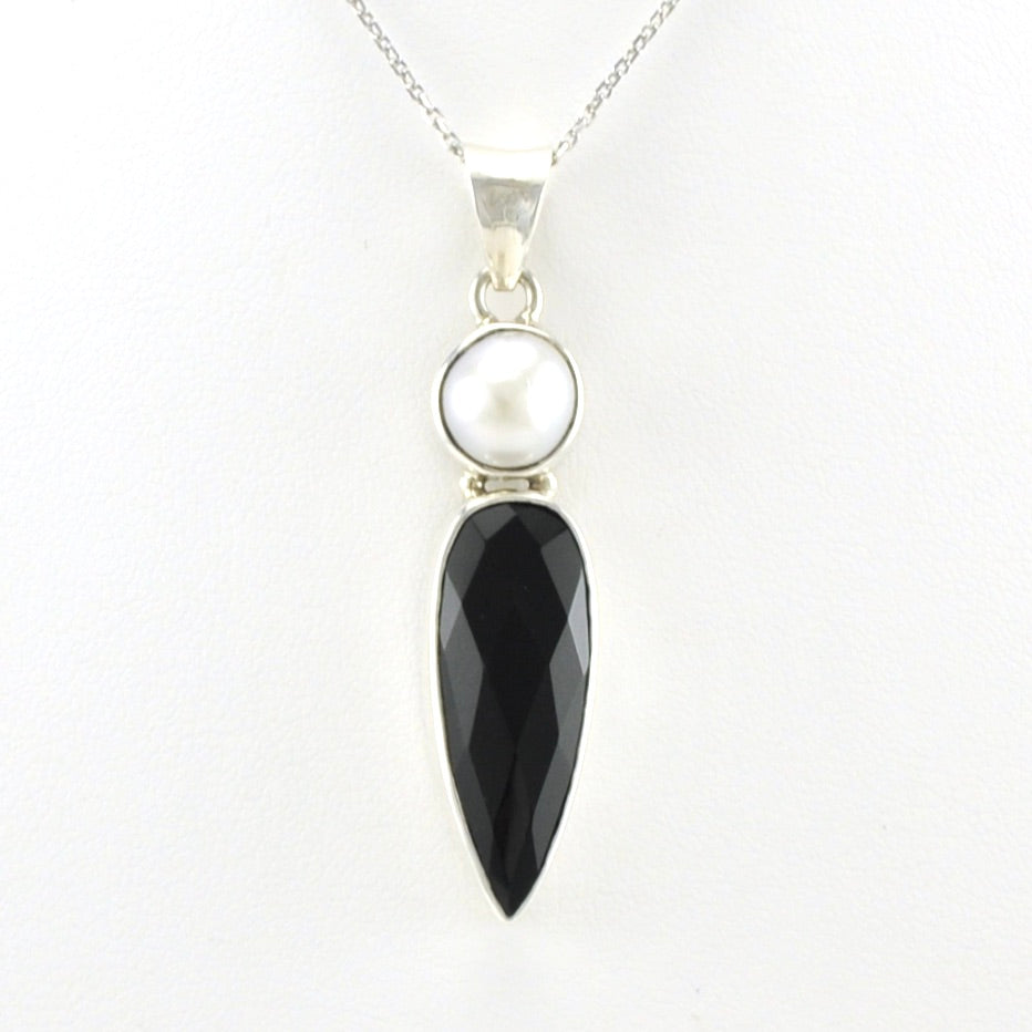 Alt View Sterling Silver Pearl Black Onyx Necklace
