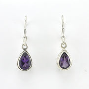 Alt View Sterling Silver Amethyst 6x9mm Tear Bali Dangle Earrings