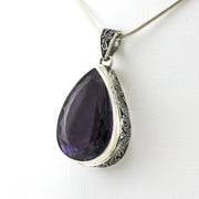 Sterling Silver Amethyst 16x24mm Tear Bali Pendant