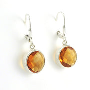 Side View Sterling Silver Citrine 10mm Round Dangle Earrings