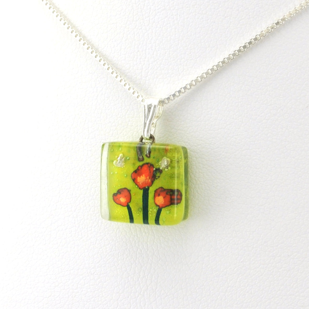 Side View Glass Golden Poppies Charm Necklace