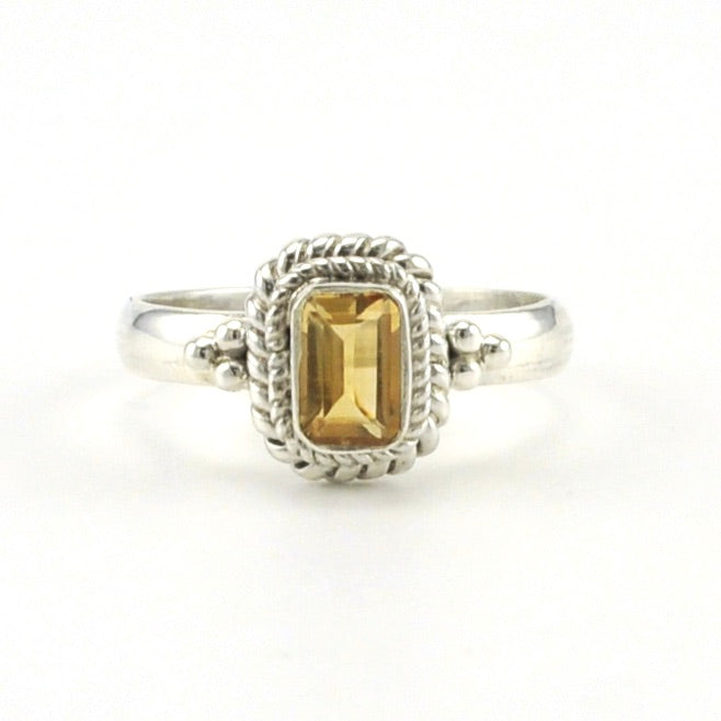 Sterling Silver Citrine 4x6mm Rectangle Ring