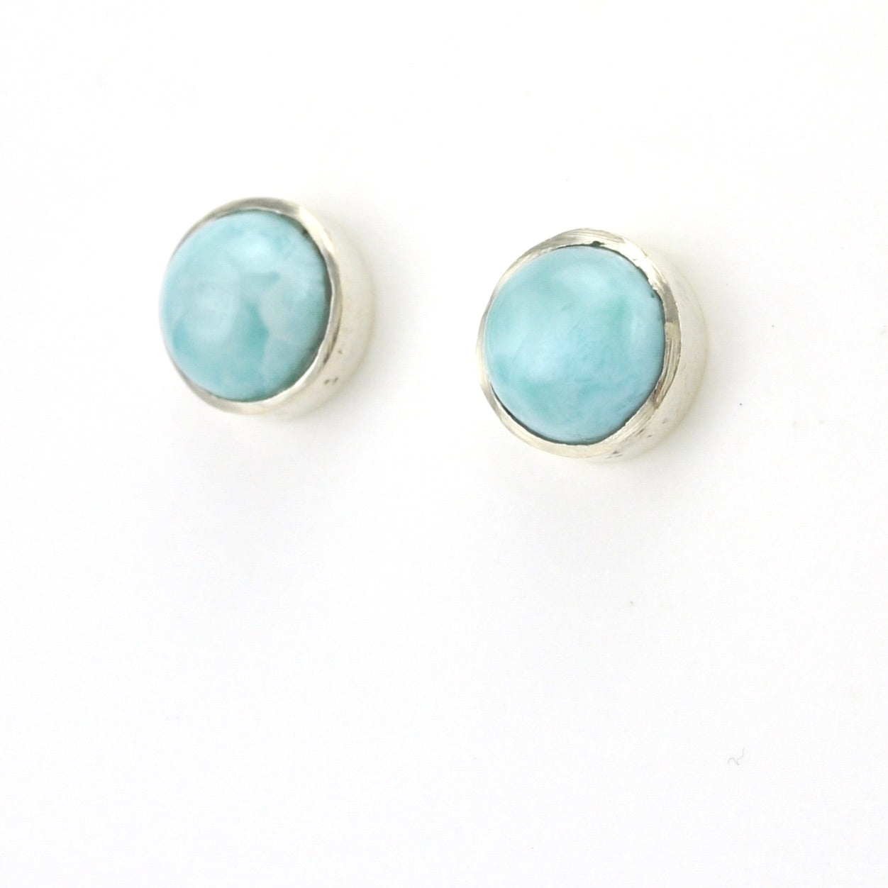 Sterling Silver Larimar 10mm Round Post Earrings