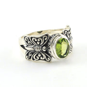 Alt View Sterling Silver Peridot 6x8mm Oval Butterfly Ring