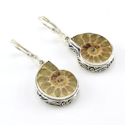 Sterling Silver Ammonite Bali Dangle Earrings