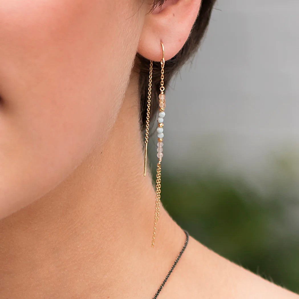 14k Gold Fill Micro-faceted Larimar Zircon Labradorite Earrings