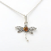 Alt View Sterling Silver Amber Dragonfly Necklace
