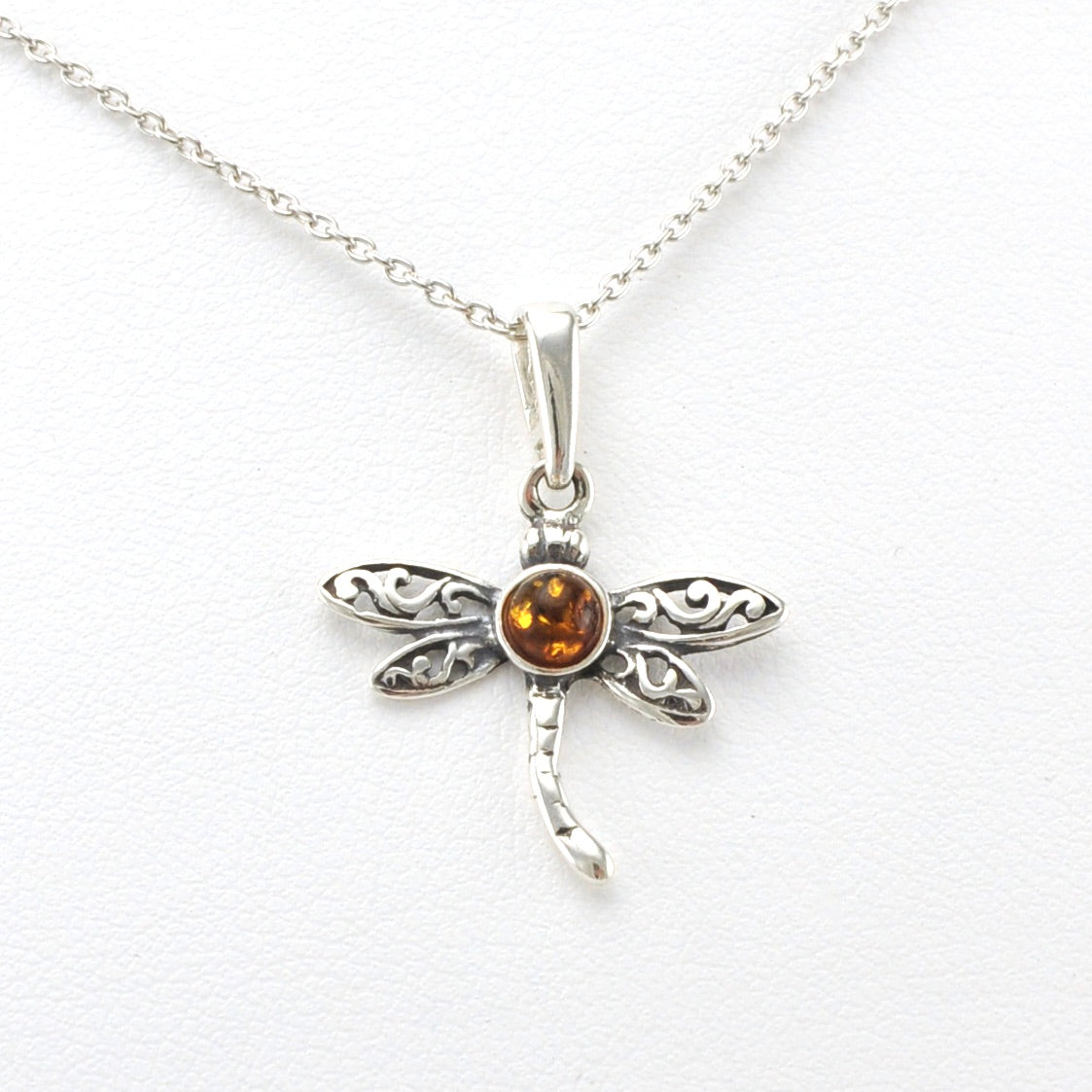 Alt View Sterling Silver Amber Dragonfly Necklace