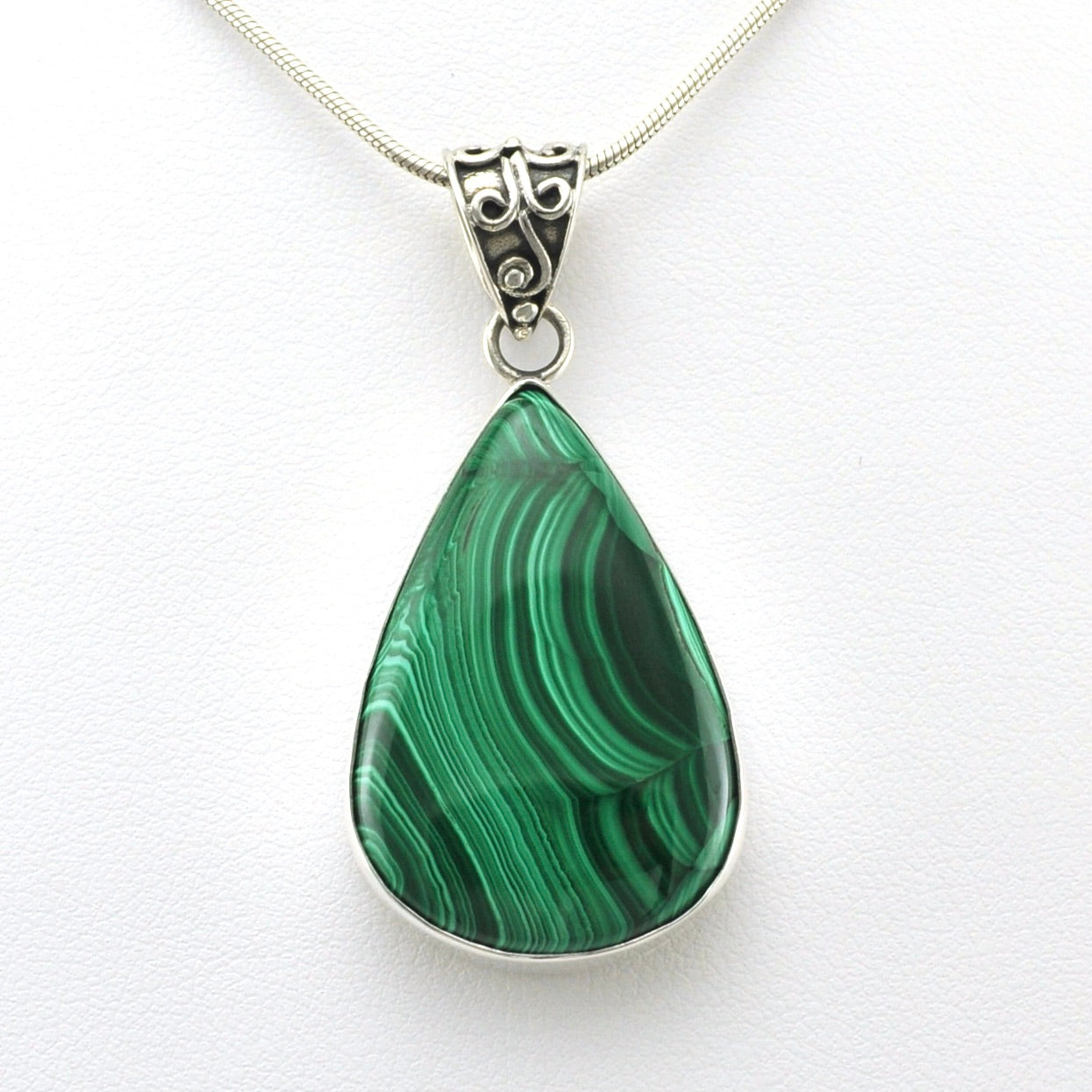 Alternate View Silver Malachite 20x30mm Tear Bali Pendant