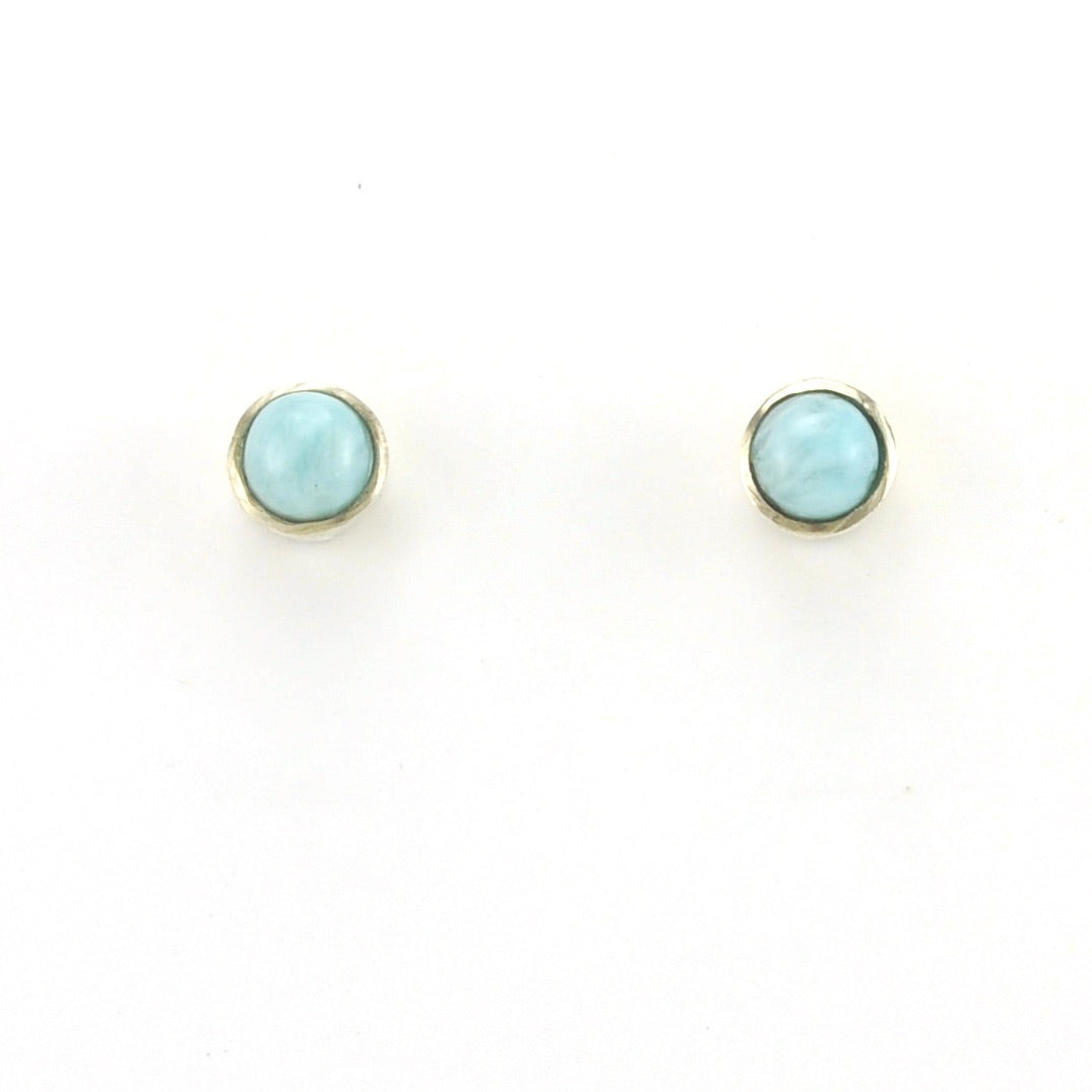 Alt View Sterling Silver Larimar 5mm Round Post Earrings