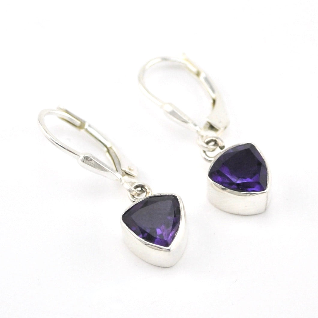 Silver Amethyst 7mm Trillion Dangle Earrings