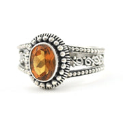 Silver Citrine 6x8mm Oval 3 Band Scroll Ring