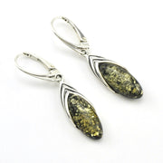 Sterling Silver Green Amber Marquise Dangle Earrings