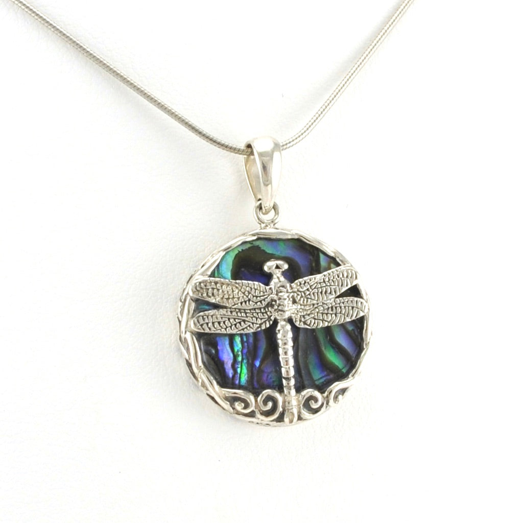 Alt View Sterling Silver Abalone Dragonfly Small Pendant
