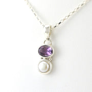 Side View Sterling Silver Amethyst Pearl Necklace