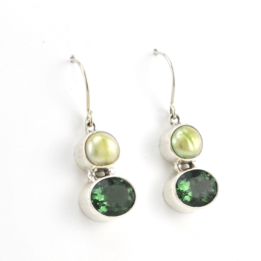 Alternate View Silver Pearl Green Quartz Earrings