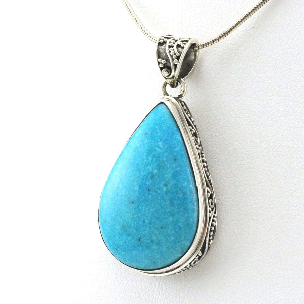 Silver Arizona Turquoise 20x30mm Tear Bali Pendant