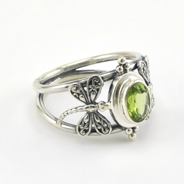 Alt View Sterling Silver Peridot 5x7mm Dragonfly Ring