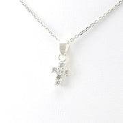 Side View Sterling Silver Cubic Zirconia Small Cross Necklace
