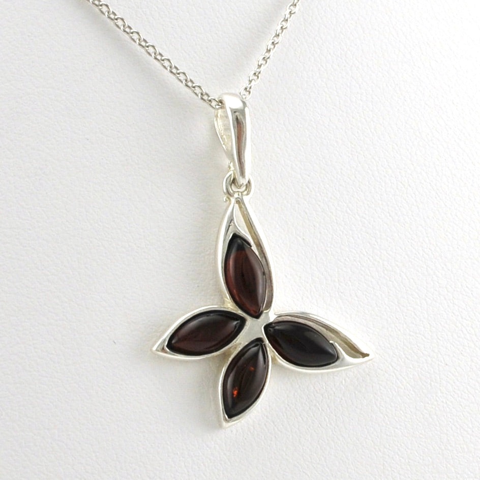 Alt View Sterling Silver Cherry Amber Butterfly Necklace