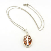 Sterling Silver Amber Oval Tree Necklace