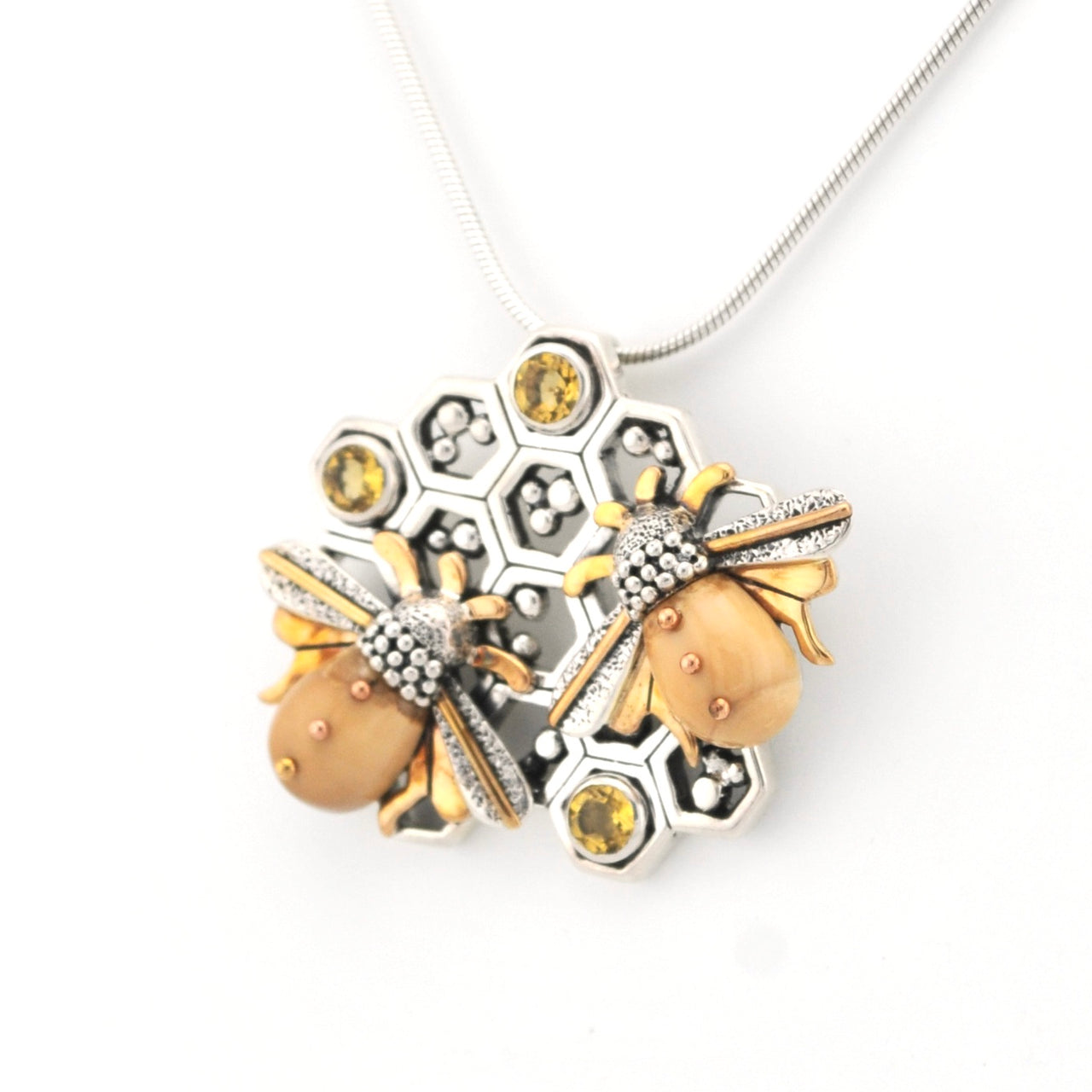Sterling Silver Honey Hive Citrine Fossil Ivory Pendant