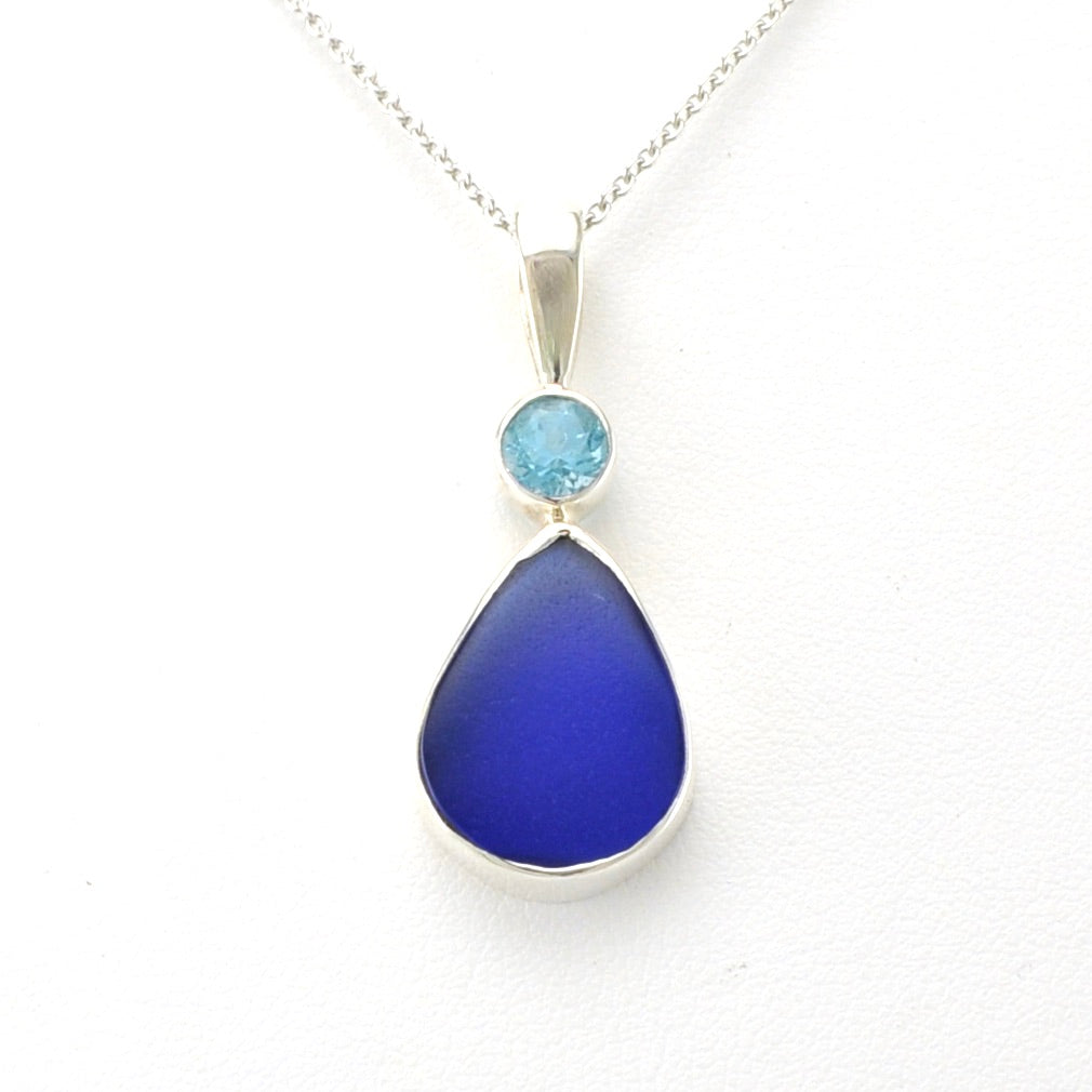Alt View Sterling Silver Blue Topaz Cobalt Sea Glass Necklace