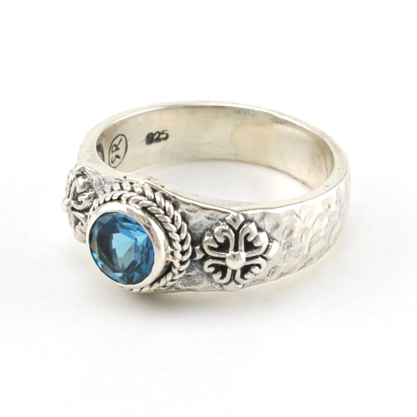 Side View Sterling Silver Blue Topaz 6mm Round Ring