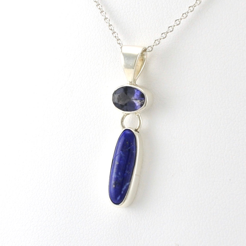 Side View Sterling Silver Iolite Lapis Necklace