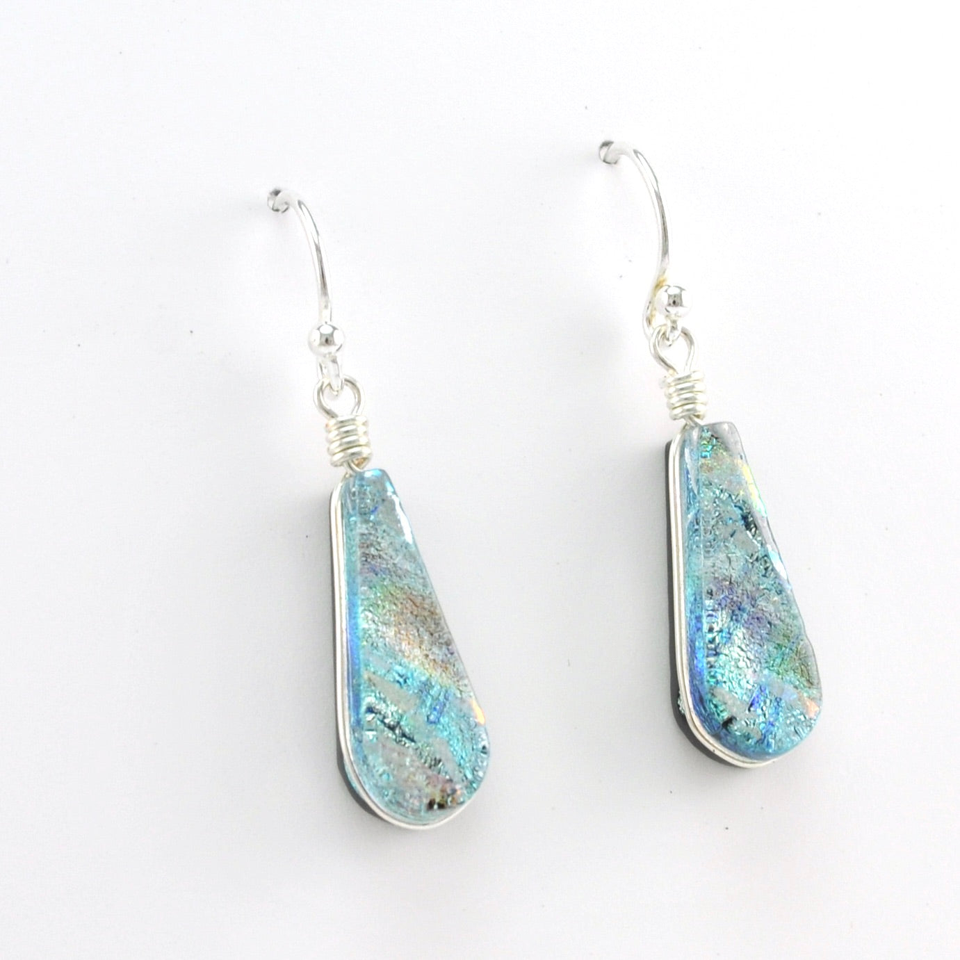 Alternate View Dichroic Glass Tear Silver Dangle Earrings