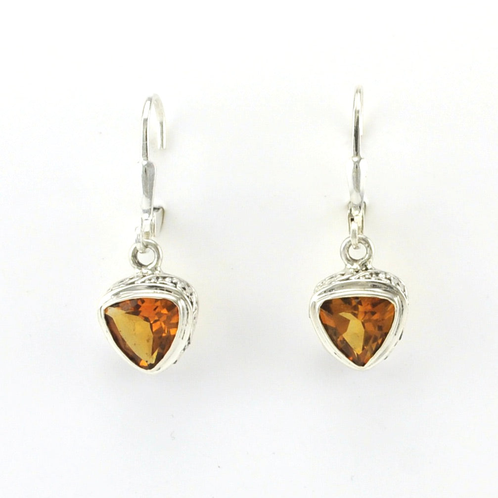 Alt View Sterling Silver Citrine 8mm Trillion Bali Dangle Earrings