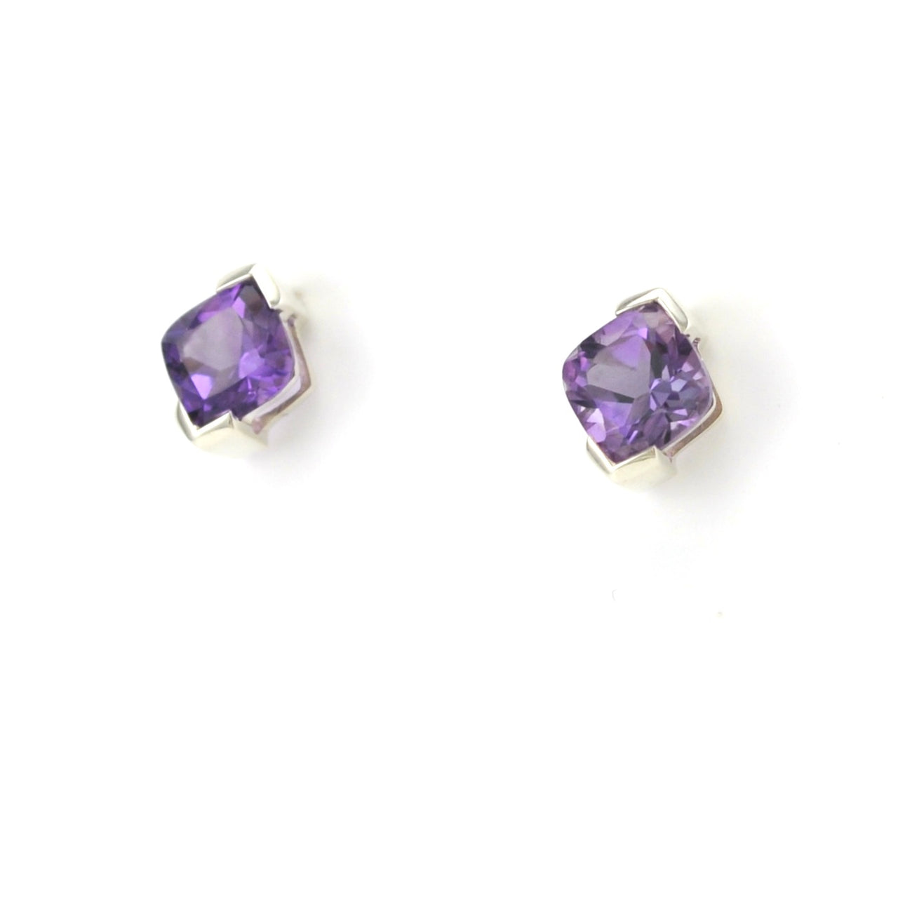 Sterling Silver Amethyst Square Prong Set Earrings