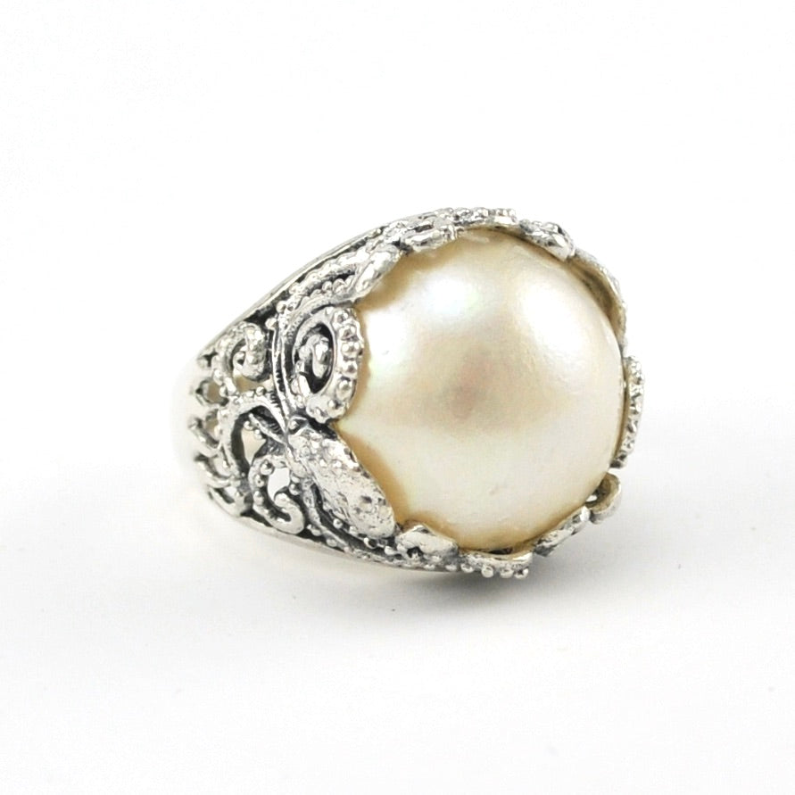 Alternate View Silver White Mabé Pearl Octopus Ring