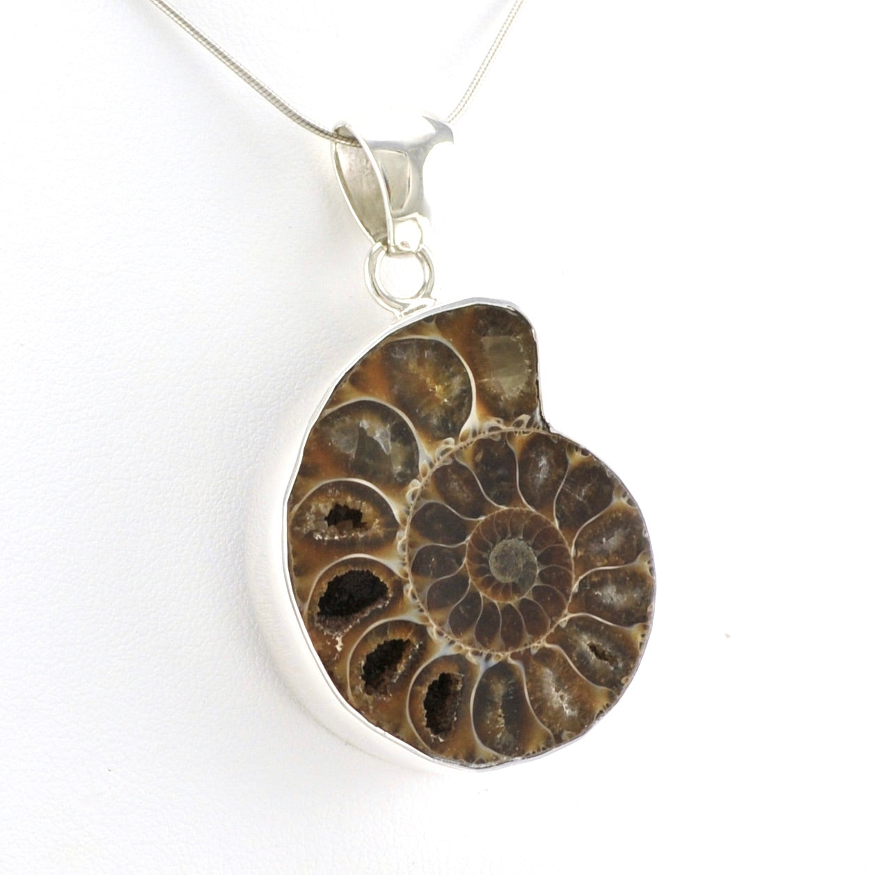 Alt View Sterling Silver Fossil Ammonite Pendant
