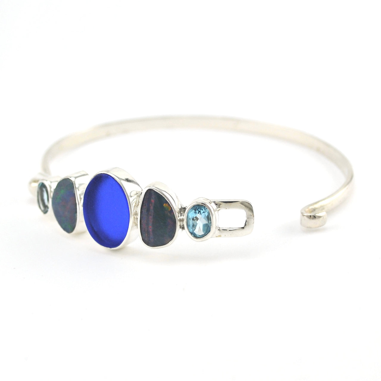 Opening Silver Cobalt Sea Glass Opal Blue Topaz Bracelet