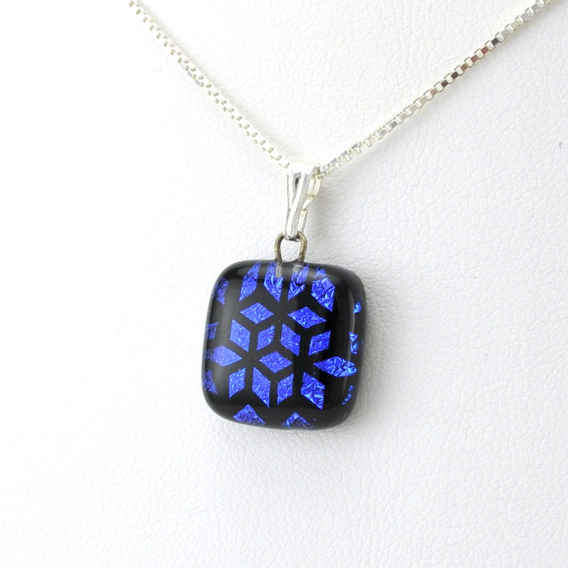 Side View Glass Dimensional Blue Charm Necklace