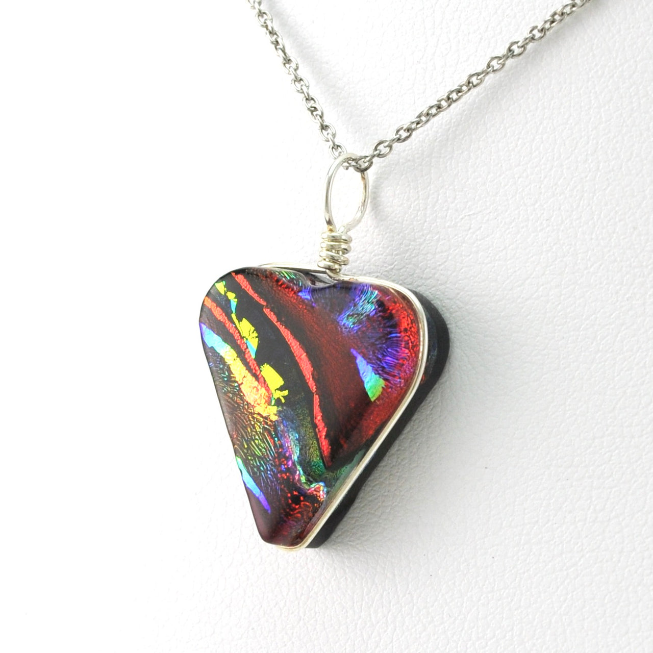 Dichroic Glass Rainbow Red Heart Pendant