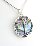 Side View Silver Abalone Dragonfly Pendant